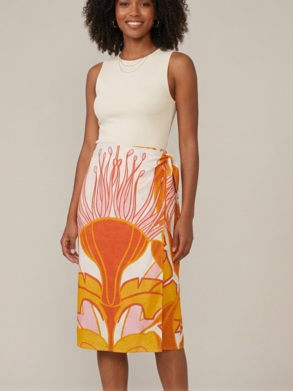 Rachel Zoe Retro Botanical Floral Linen Blend Wrap Skirt Size